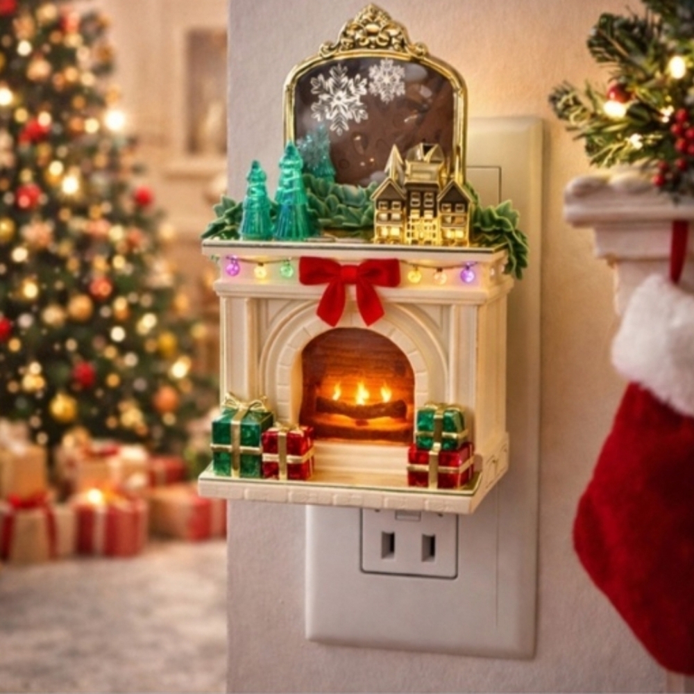 Bath & Body Works Wallflower Plug Holiday Fireplace with Gifts